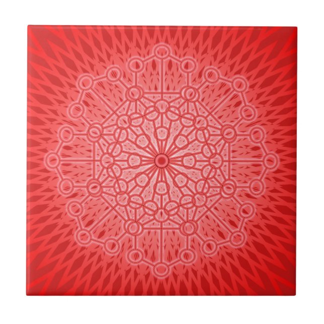 Azulejo Geometría sagrada de la mandala roja de Chakra (Frente)