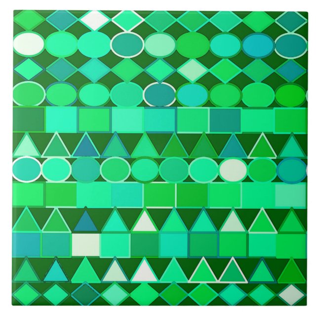 Azulejo Geometría tribal moderna, verde esmeralda y agua (Frente)
