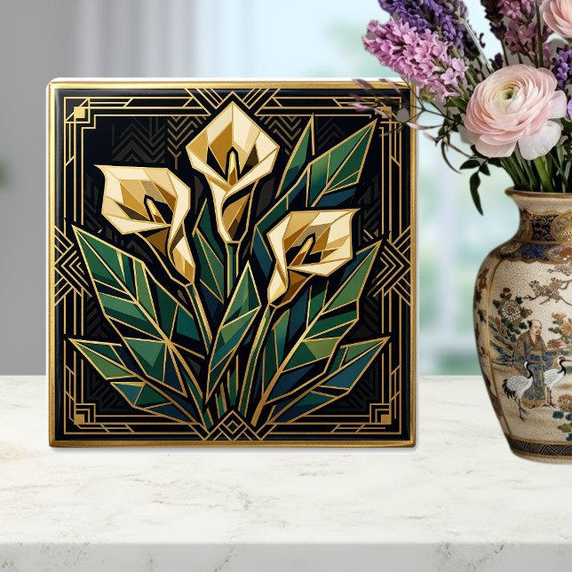 Azulejo Geometric Calla Lily Art Deco Floral Gold Green  (Subido por el creador)