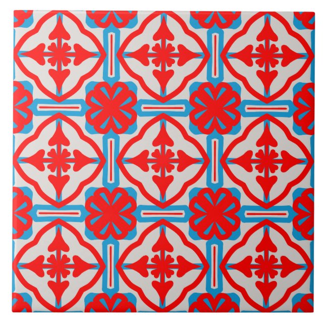 Azulejo Geometric Four Red Leaves Ceramic Tiles (Frente)