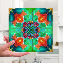 Geometric Retro Psychedelic Kaleidoscope Tile