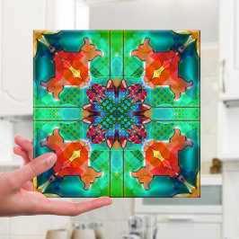 Azulejo Geometric Retro Psychedelic Kaleidoscope Tile