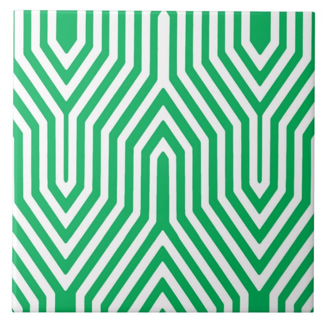 Azulejo Geométrica Art Deco - verde jade y blanco (Frente)