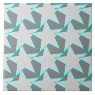 Azulejo Geométrica de estrella moderna - gris y turquesa