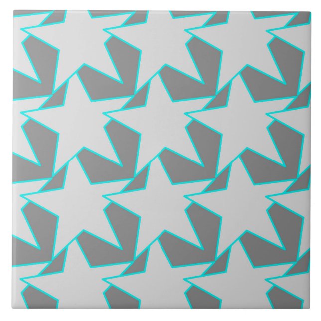 Azulejo Geométrica de estrella moderna - gris y turquesa (Frente)