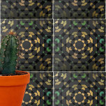 Azulejo Geométrica del mosaico marroquí amarillo verde osc<br><div class="desc">El diseño de las baldosas decorativas es único,  con un diseño de mosaico sin fisuras en tonos grises,  verdes y amarillos.</div>