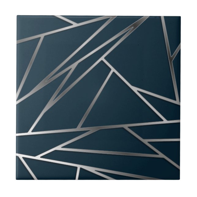Azulejo Geométrica moderna de Plata Azul (Frente)