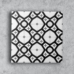 Azulejo Geométrica moderna simétrica en blanco y negro<br><div class="desc">Esta cerámica presenta un diseño geométrico llamativo, moderno y atemporal. El intrincado patrón se compone de líneas negras formando formas de diamante, cada una de las cuales envuelve un diamante blanco más pequeño adornado con cuatro triángulos diminutos en sus esquinas. La meticulosa disposición de estos elementos crea una ilusión óptica...</div>