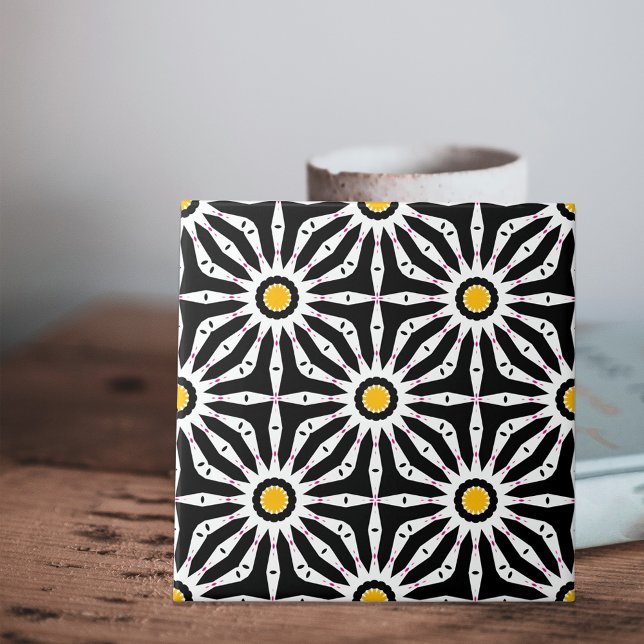 Azulejo Geométrico amarillo y blanco negro mosaico (Subido por el creador)