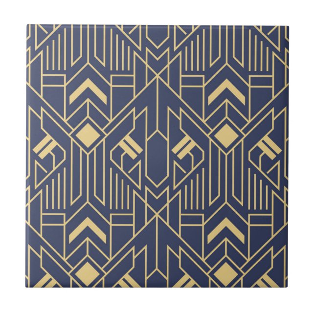 Azulejo Geométrico Art Deco Blue Gold (Frente)