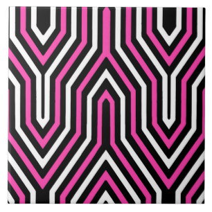 Azulejo Geométrico Art Deco - fucsia rosa, negro y blanco
