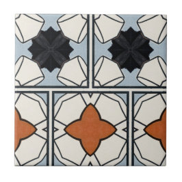 Azulejo Geométrico blanco y azul vintage y moderno
