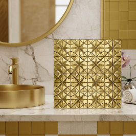 Azulejo Geométrico Estrella Explosión Dorado Antig