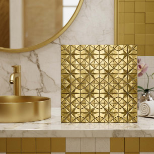 Azulejo Geométrico Estrella Explosión Dorado Antig