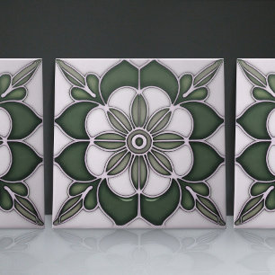 Azulejo Geométrico floral clásico inspirado en el Art Nouv