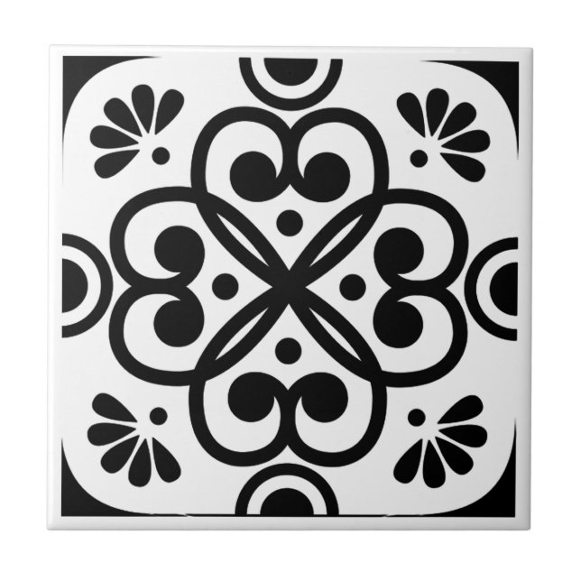 Azulejo Geométrico Marroquí Negro y Blanco (Frente)