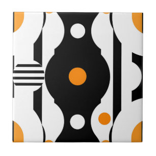 Azulejo Geométrico Mod Retro Naranja Negro