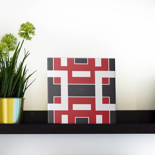 Azulejo Geométrico mosaico de mosaico gris oscuro rojo y b (Subido por el creador)