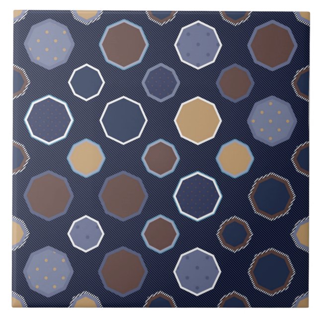 Azulejo Geométrico, octógono, líneas diagonales, puntos de (Frente)