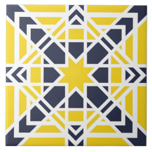 Azulejo Geométrico, ornamental, amarillo mostaza, azul ma