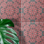 Azulejo Geométrico Simétrico Gris Blanco Rojo Textado<br><div class="desc">Esta es una hermosa cerámica que muestra una sinfonía de diseño y color. La baldosa está decorada con motivos florales y rojos, de un tono blanco, que destacan en un fondo gris oscuro y texturado. Cada flor está diseñada de manera intrincada, con patrones detallados en sus pétalos, que se suman...</div>