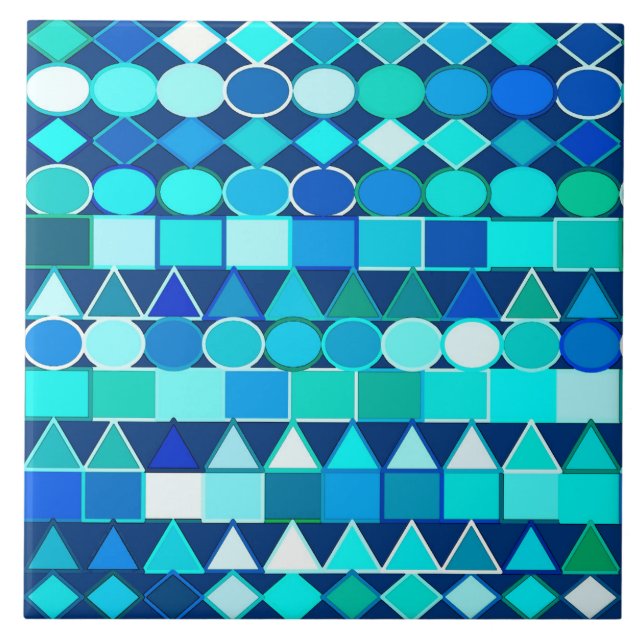 Azulejo Geométrico tribal moderno, azul denim en la marina (Frente)
