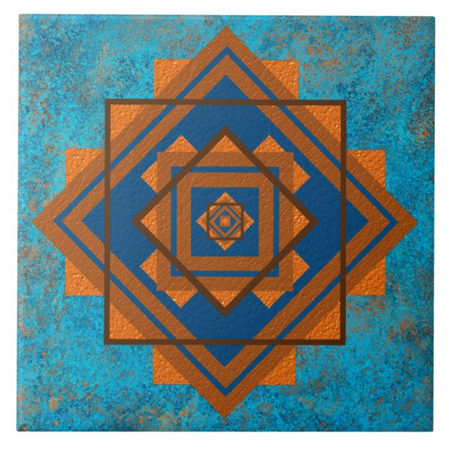 Azulejo Geométrico turquesa de los picos de montaña del su (Frente)