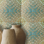 Azulejo Geométrico turquesa marrón persa con problemas<br><div class="desc">Esta cerámica es una hermosa pieza de arte, exudando un sentido de historia y cultura. La baldosa presenta un diseño intrincado y simétrico que combina armoniosamente formas geométricas y motivos florales. El diseño recuerda al arte tradicional persa, conocido por su artesanía y opulencia detalladas. El embaldosado combina con cautivancia tonos...</div>