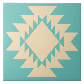 Azulejo Geométrico Turquesa y Beige del Sudoeste Nativo Am