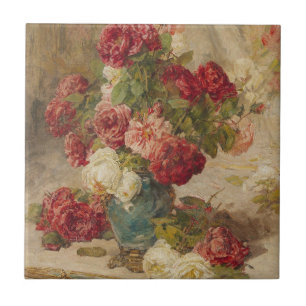 Azulejo Georges Jeannin - Naturaleza muerta con rosas en u