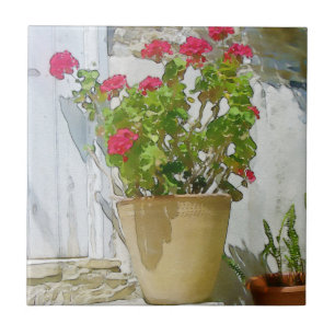 Azulejo Geranio rojo de la acuarela