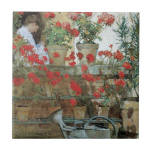 Azulejo Geranios de Childe Hassam, el impresionismo vintag