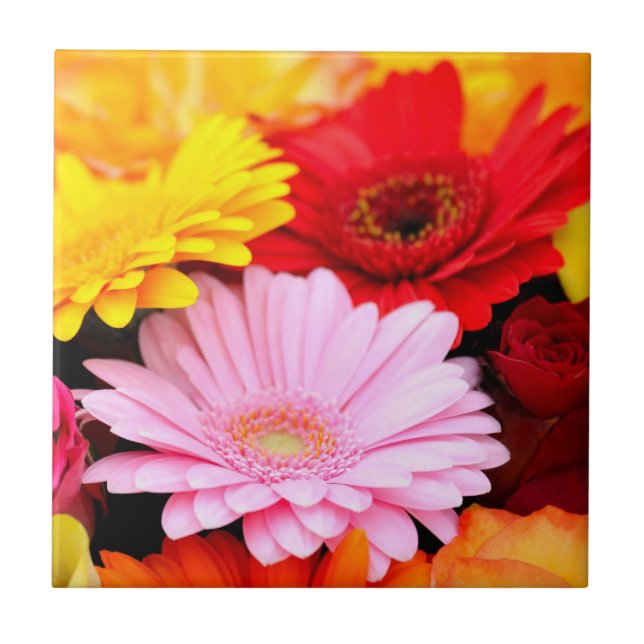 Azulejo gerberas rosas y rojas (Frente)