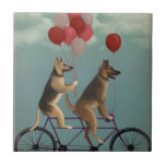 Azulejo German Shepherd Tandem<br><div class="desc">Pastor alemán Tandem de Fabfunky. Presenta los chabolas alemanes en una bicicleta con un estilo caprichoso y de vapor.  | 192034D</div>