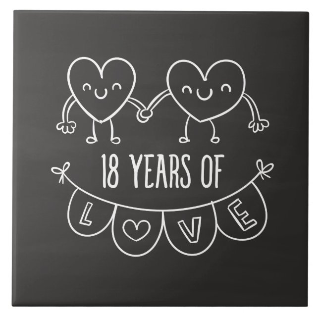 Azulejo Gift Chalk Hearts, 18 Aniversario (Frente)