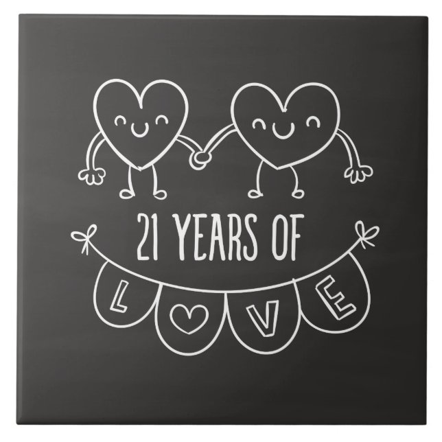 Azulejo Gift Chalk Hearts, 21 Aniversario (Frente)