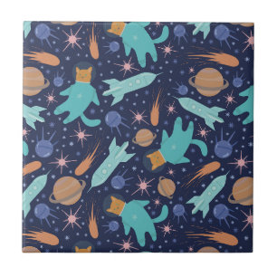 Azulejo Ginger cat en la aventura de la galaxia espacial