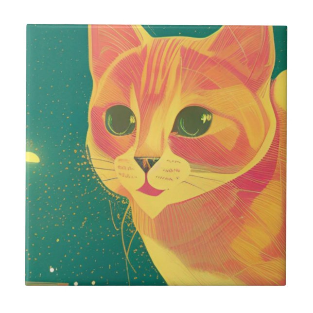 Azulejo Ginger cat perspectiva de ilustracion arte kitty (Frente)