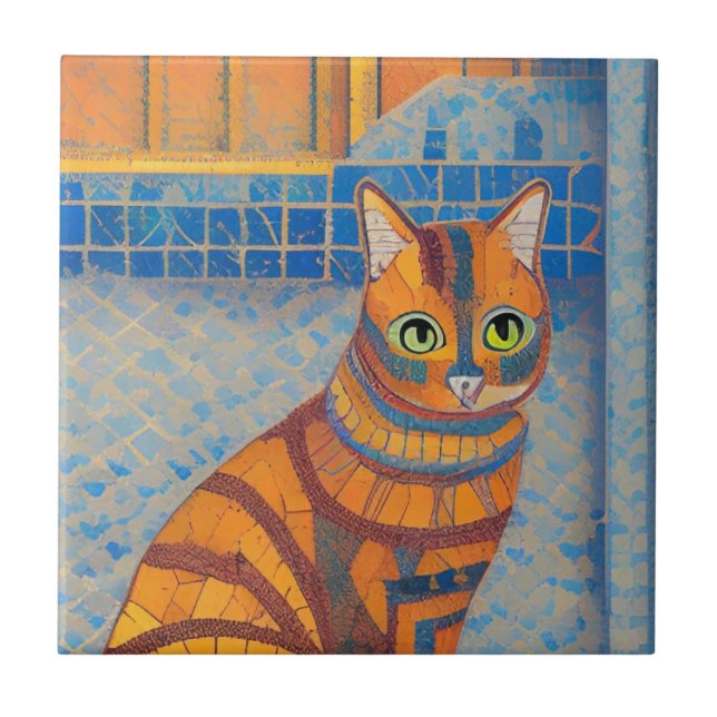 Azulejo Ginger cat zigzag mosaico marroquí voces de gatito (Frente)