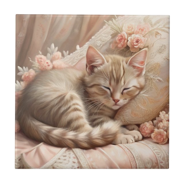 Azulejo Ginger Kitten Sleeping (Shabby Chic) (Frente)