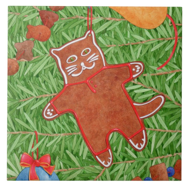 Azulejo GINGERBREAD KITTY 6" Tile cerámico cuadrado (Frente)