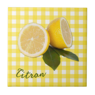 Azulejo Gingham Amarillo con Limones Frescos Citrus Citron