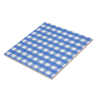 Azulejo Gingham blanco y azul francés