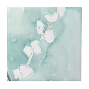 Azulejo Ginkgo en Dusty Verde azulado - Blanco