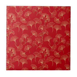 Azulejo Ginkgo Otoño Dorado en Rojo para una Vida Acogedor