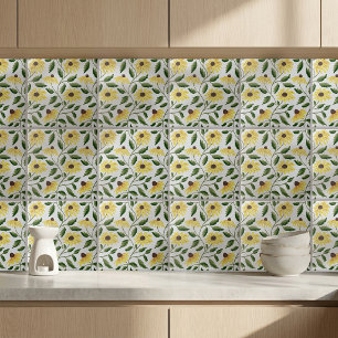 Azulejo Girasol Acuarela Flor Silvestre Verde Amarillo