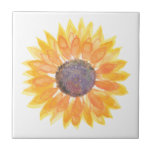 Azulejo Girasol amarillo<br><div class="desc">Esta baldosa única está decorada con un girasol amarillo acuarela. Acuarela original © Michele Davies.</div>
