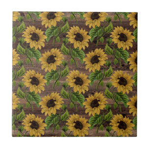 Azulejo Girasol Amarillo Estilo Campestre Madera Marrón Rú