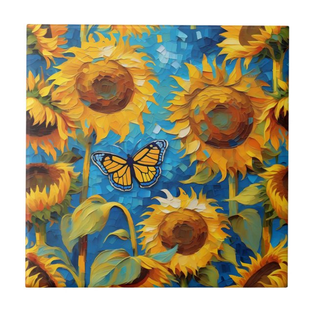 Azulejo Girasol Con Mariposa (Frente)
