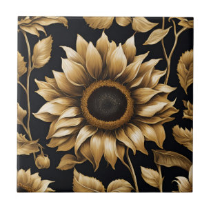 Azulejo Girasol de oro gigante en negro